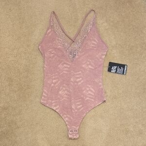 Express Lace V-Neck Bodysuit in Pink